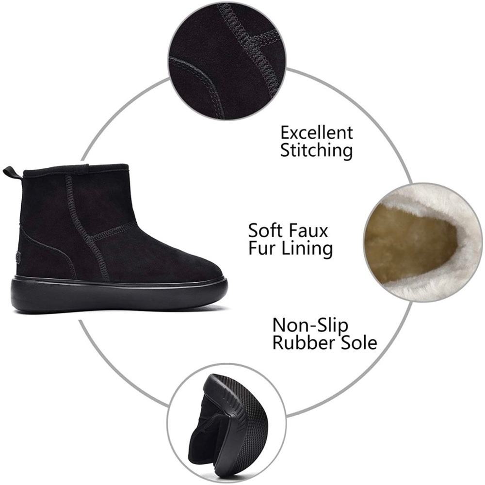 New Womens Winter Fur Lined Suede Ankle Snow Boots Black​ - Picture 2 of 7